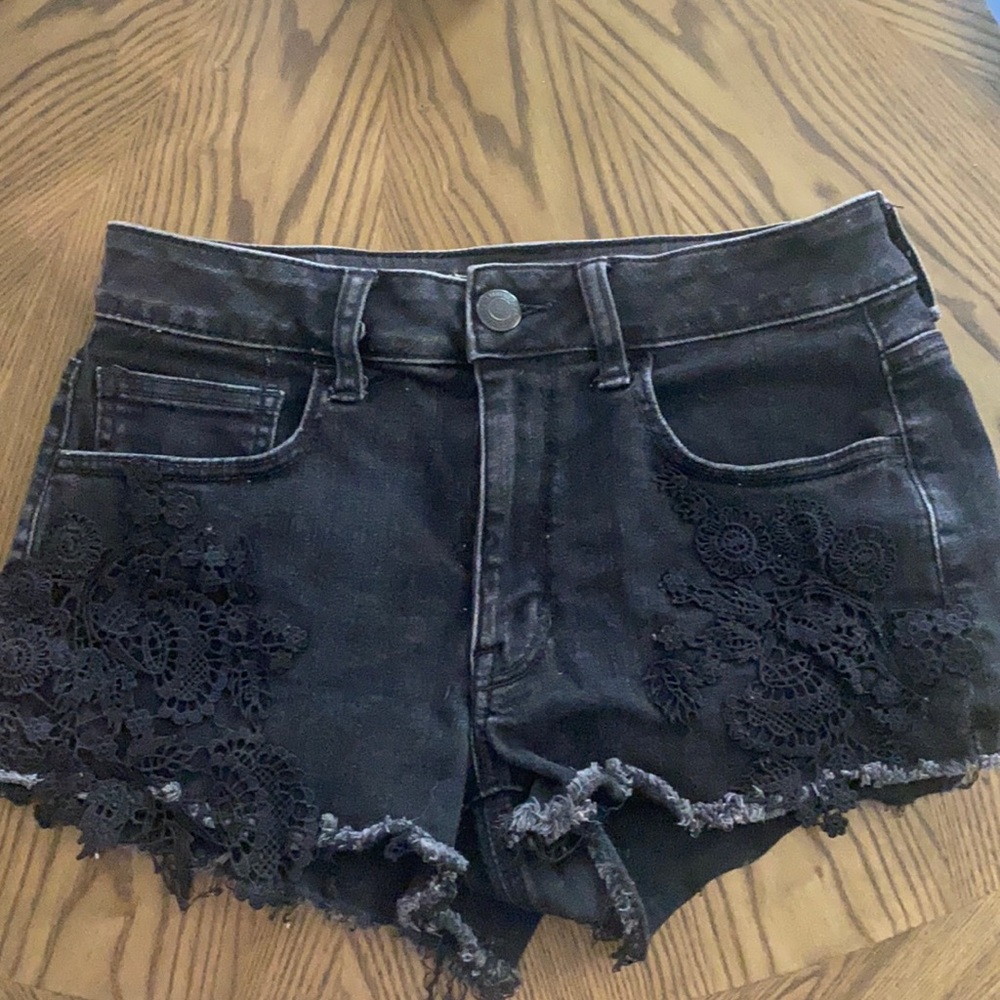 Distressed Black Denim American Eagle Shorts